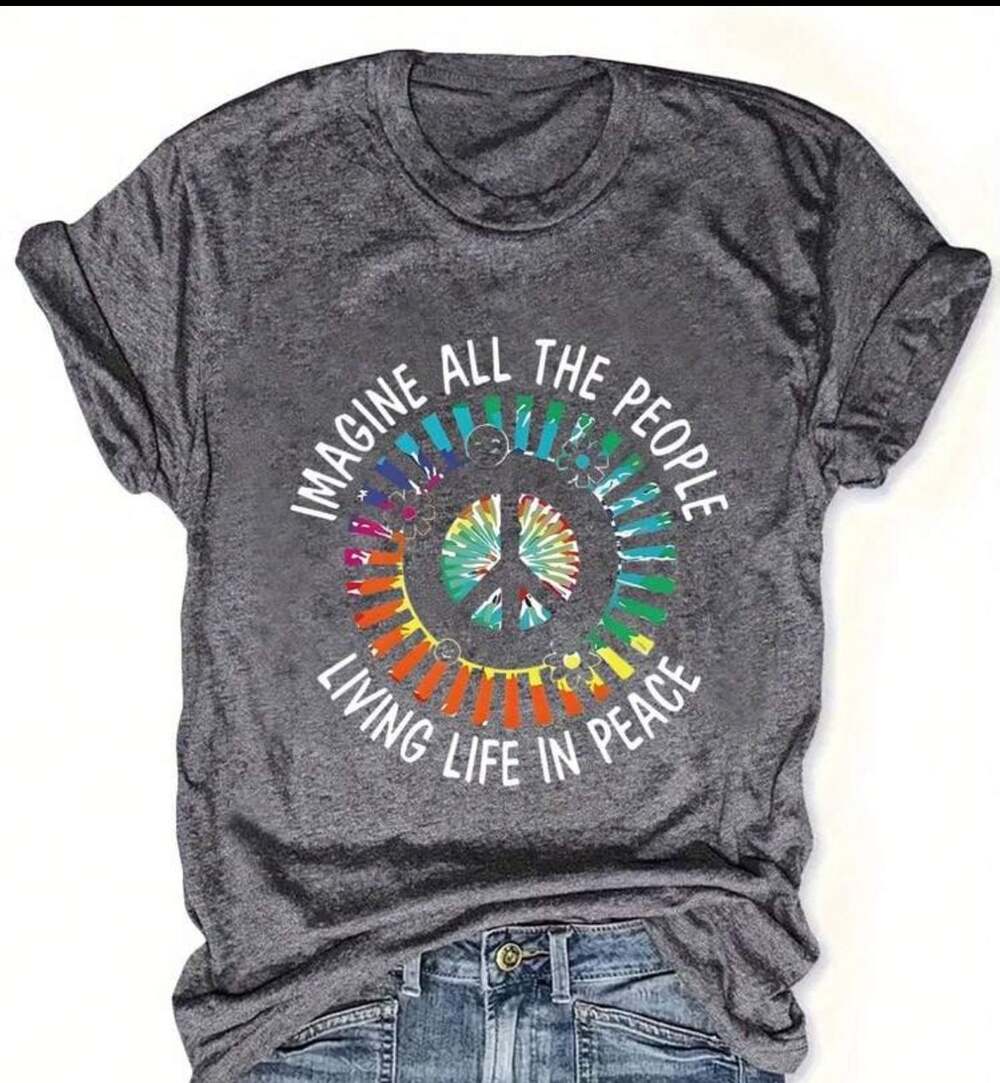 Imagine All The People Living Life In Peace Graphic Print Short Sleeve